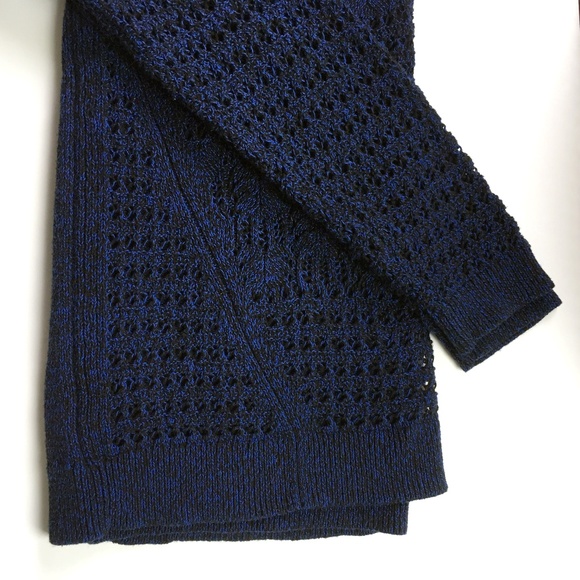 DKNY Crochet Knit Navy Long Sleeve Tunic Sweater - Picture 5 of 8